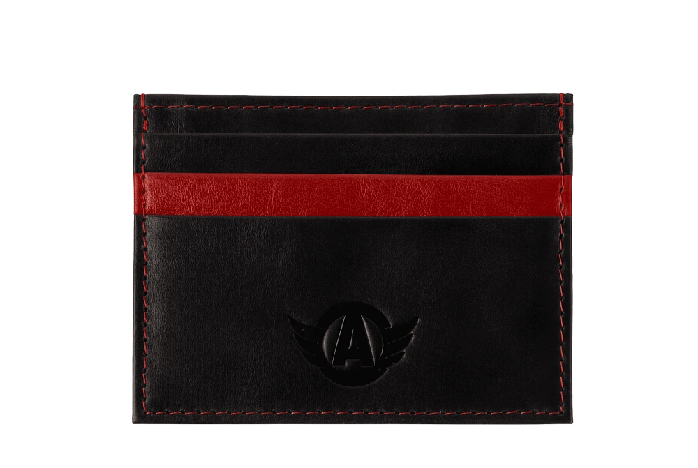 Картхолдер, нат. кожа, чёрный-красный